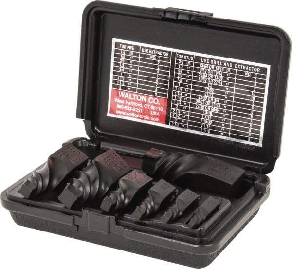Walton - 7 Piece Spiral Flute Screw Extractor Set - #1 to #10 Size Range - Exact Tool & Supply