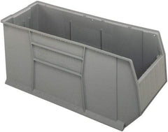 Quantum Storage - 175 Lb. Load Capacity, 41-7/8" Deep, Gray Polypropylene Hopper Stacking Bin - 17-1/2" High x 16-1/2" Wide x 41-7/8" Long - Exact Tool & Supply