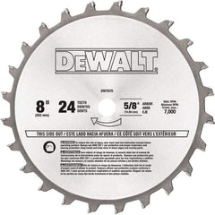 DeWALT - 8" Diam, 5/8" Arbor Hole Diam, 24 Tooth Wet & Dry Cut Saw Blade - Tungsten Carbide-Tipped, Standard Round Arbor - Exact Tool & Supply