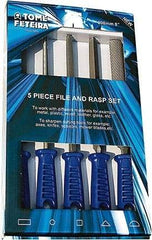 Anglo American - 5 Piece American Pattern File Set - 8" Long, Bastard Coarseness, Set Includes Square, Flat, Round, Half Round, Three Square - Exact Tool & Supply