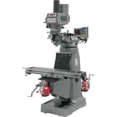 Jet - 9" Table Width x 49" Table Length, Variable Speed Pulley Control, 3 Phase Knee Milling Machine - R8 Spindle Taper, 3 hp - Exact Tool & Supply