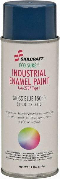 Ability One - Blue, Gloss, Enamel Spray Paint - 12 to 15 Sq Ft per Can, 16 oz Container, Use on Masonry - Exact Tool & Supply