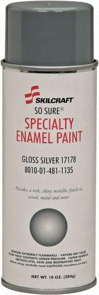 Ability One - Aluminum (Color), Gloss, Enamel Spray Paint - 12 to 15 Sq Ft per Can, 16 oz Container, Use on Masonry - Exact Tool & Supply