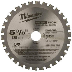 Milwaukee Tool - 5-3/8" Diam, 20mm Arbor Hole Diam, 30 Tooth Wet & Dry Cut Saw Blade - Carbide-Tipped, Standard Round Arbor - Exact Tool & Supply