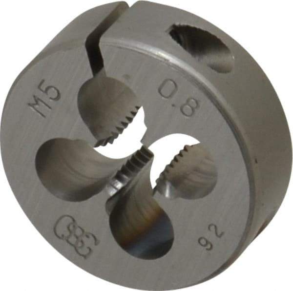 OSG - M5x0.80 Thread, High Speed Steel Round Die - 1/4" Thick, Right Hand Thread, Series 135, Adjustable - Exact Tool & Supply