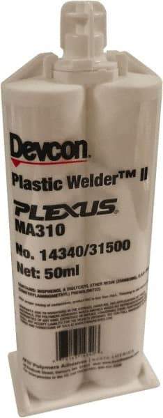 Plexus - 50 mL Cartridge Two Part Acrylic Adhesive - 15 to 18 min Working Time, 60°F to 95°F, 4,500 psi Shear Strength - Exact Tool & Supply