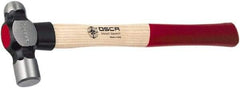 Osca - 1 Lb Head Drop Forged Carbon Steel, Heat Treated & Tempered Ball Pein Hammer - 14" Wood Handle, 1" Face Diam, 14" OAL - Exact Tool & Supply