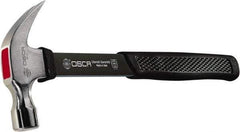 Osca - 20 oz Head, Curved Claw Hammer - Carbon Steel Head, 1.2" Face Diam, Smooth Face, Aluminum Alloy Handle with Grip - Exact Tool & Supply