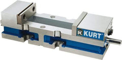 Kurt - 4" Jaw Width, 6" Jaw Opening Capacity, Horizontal Stationary Machine Vise - Manual Operation, 7,500 Lb Capacity, 1 Station, 14.16" Long x 3.4900" High x 1-15/64" Deep, 1.235" Jaw Height, Ductile Iron - Exact Tool & Supply