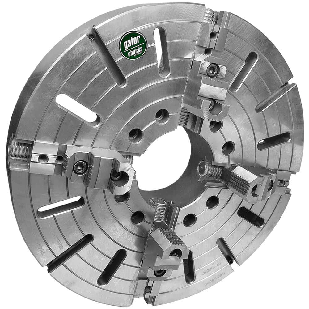 Independent Manual Lathe Chuck: 4-Jaw, 32″ Dia Two-Piece Jaws, Plain Back Mount, 300 Max RPM