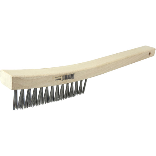 V-Groove Hand Wire Scratch Brush, .012 Steel Fill, Curved Handle, 3 × 19 Rows - Exact Tool & Supply