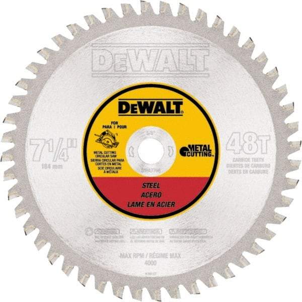 DeWALT - 7-1/4" Diam, 5/8" Arbor Hole Diam, 48 Tooth Wet & Dry Cut Saw Blade - Carbide-Tipped, Standard Round Arbor - Exact Tool & Supply