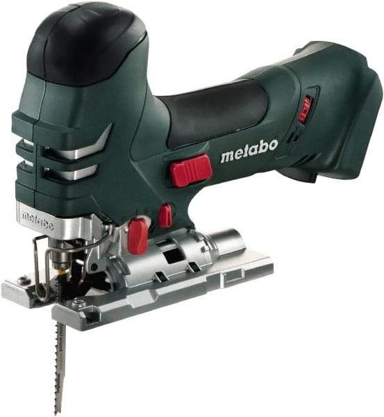 Metabo - 18 Volt, 3,000 SPM, 5-1/4" Stroke Length, Lithium-Ion Cordless Jigsaw - 45° Cutting Angle, Series M18 - Exact Tool & Supply