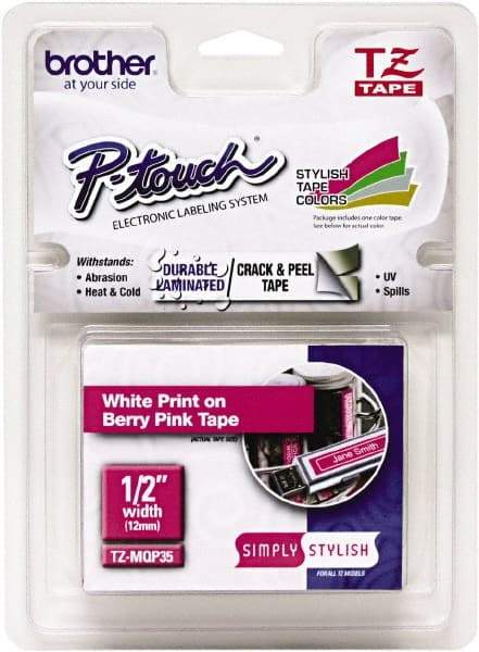 Brother - 1/2" Wide, Berry & Pink Tape Cassette - For Label Maker - Exact Tool & Supply