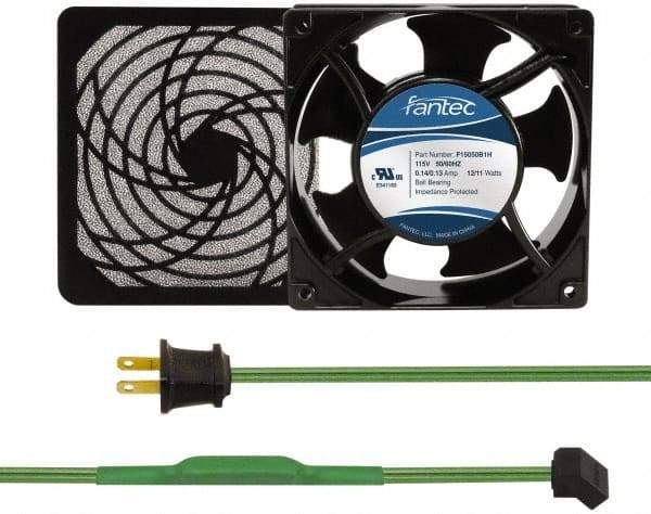 Made in USA - 115 Volts, AC, 103 CFM, Square Tube Axial Fan Kit - 0.26 Amp Rating, 120mm High x 120mm Wide x 38.5mm Deep, Includes Fan, Fan Filter, Thermostatically Controlled Fan Cord - Exact Tool & Supply