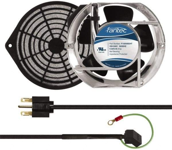 Made in USA - 230 Volts, AC, 240 CFM, Oval Tube Axial Fan Kit - 0.12/0.16 Amp Rating, 151mm High x 172mm Wide x 51mm Deep, Includes Fan, Fan Filter, Fan Cord - Exact Tool & Supply