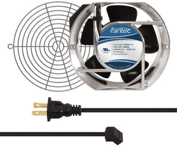 Made in USA - 115 Volts, AC, 240 CFM, Oval Tube Axial Fan Kit - 0.46 Amp Rating, 151mm High x 172mm Wide x 51mm Deep, Includes Fan, Fan Guard, Fan Cord - Exact Tool & Supply
