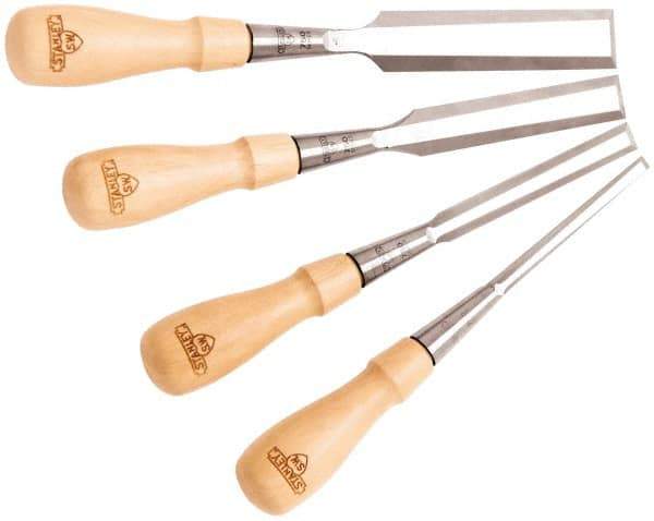 Stanley - 4 Piece Wood Chisel Set - 13-1/4" OAL, Hornbeam Wood, Sizes Included 1/4 to 1" - Exact Tool & Supply
