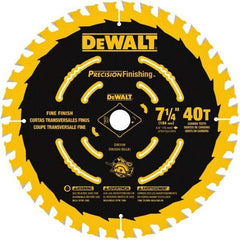 DeWALT - 7-1/4" Diam, 5/8" Arbor Hole Diam, 40 Tooth Wet & Dry Cut Saw Blade - Carbide-Tipped, Diamond Arbor - Exact Tool & Supply
