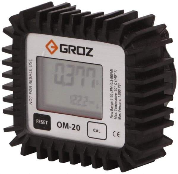 PRO-LUBE - 1/2" NPT Port Electronic Oil Flowmeter - 1000 Max psi, 0.3 to 8 GPM, Aluminum - Exact Tool & Supply