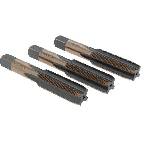 Import - 3/4-16 UNF, 4 Flute, Bottoming, Plug & Taper, Oxide/Gold Finish, High Speed Steel Tap Set - 4-1/4" OAL - Exact Tool & Supply