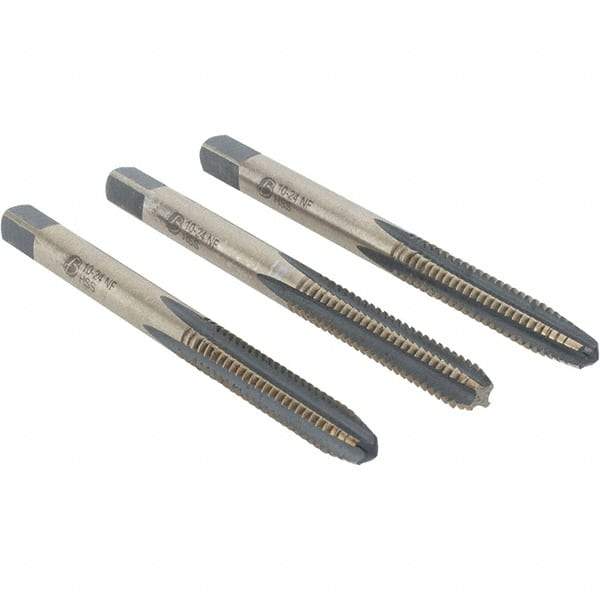 Import - #10-24 UNC, 4 Flute, Bottoming, Plug & Taper, Oxide/Gold Finish, High Speed Steel Tap Set - 2-3/8" OAL - Exact Tool & Supply