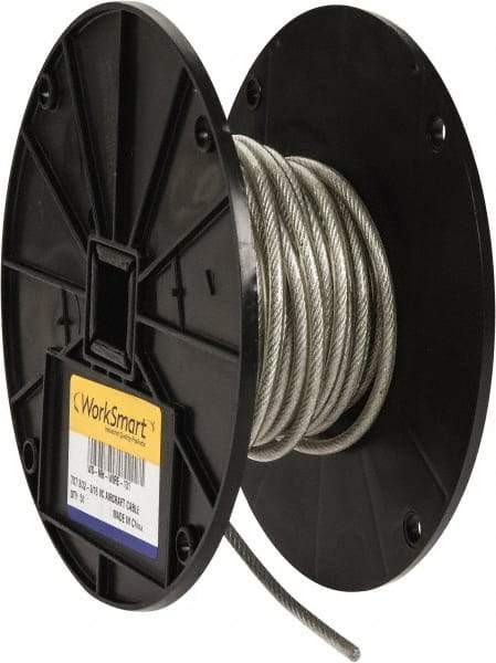 Value Collection - 3/16" x 3/32" Diam, Aircraft Cable - 920 Lb Breaking Strength, 7 x 7 Strand Core, Vinyl Coating - Exact Tool & Supply