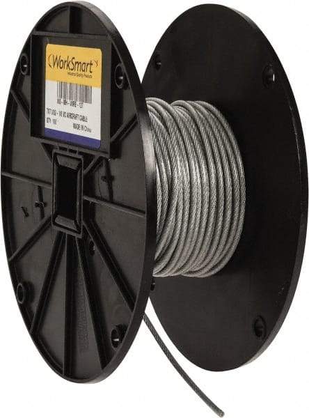 Value Collection - 1/8" x 3/32" Diam, Aircraft Cable - 920 Lb Breaking Strength, 7 x 7 Strand Core, Vinyl Coating - Exact Tool & Supply