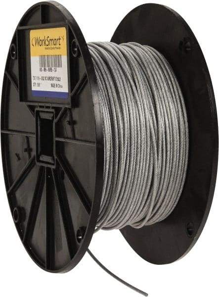 Value Collection - 3/32" x 1/16" Diam, Aircraft Cable - 480 Lb Breaking Strength, 7 x 7 Strand Core, Vinyl Coating - Exact Tool & Supply