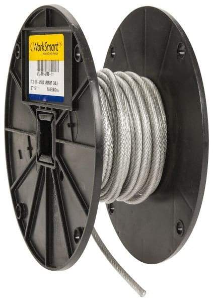 Value Collection - 3/16" x 1/8" Diam, Aircraft Cable - 2,000 Lb Breaking Strength, 7 x 19 Strand Core, Vinyl Coating - Exact Tool & Supply