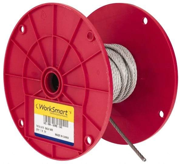 Value Collection - 3/16" Diam, Galvanized Steel Wire Rope - 4,200 Lb Breaking Strength, 7 x 19 Strand Core - Exact Tool & Supply