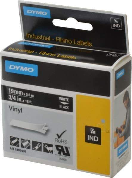 Dymo - 3/4" Wide x 216" Long, Black Vinyl Label Printer Cartridge - For RHINO 4200, 5200, 6000, 6500 - Exact Tool & Supply