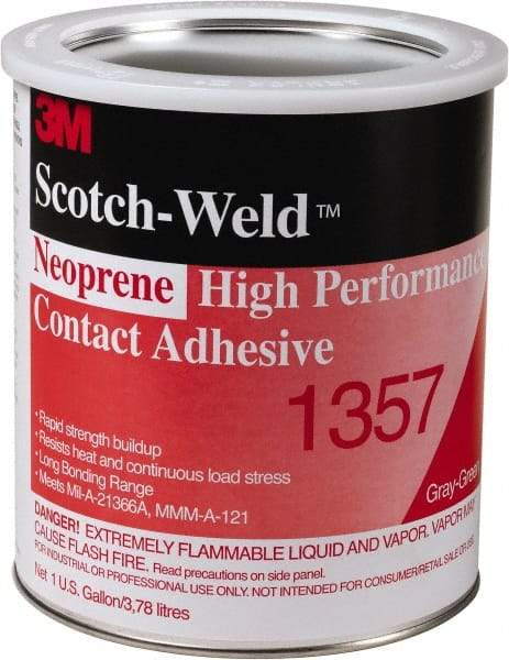 3M - 1 Gal Can Light Yellow Contact Adhesive - Series 1357, 30 min Working Time, Bonds to Polystyrene Foam Panels, Rubber, Vinyl Floor, Wall Lining & Flooring - Exact Tool & Supply