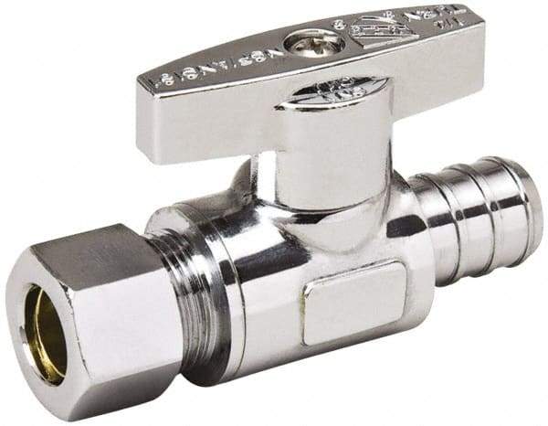 Value Collection - PEX 1/2 Inlet, 125 Max psi, Chrome Finish, Brass Water Supply Stop Valve - 3/8 Compression Outlet, Straight, Chrome Handle, For Use with Any Water Supply Shut Off Application - Exact Tool & Supply