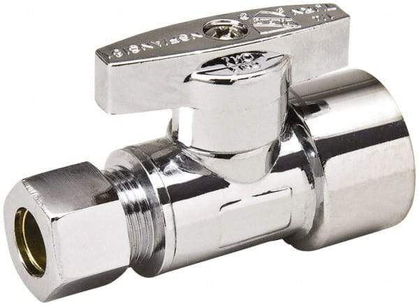 Value Collection - FIP 1/2 Inlet, 125 Max psi, Chrome Finish, Brass Water Supply Stop Valve - 3/8 Compression Outlet, Straight, Chrome Handle, For Use with Any Water Supply Shut Off Application - Exact Tool & Supply