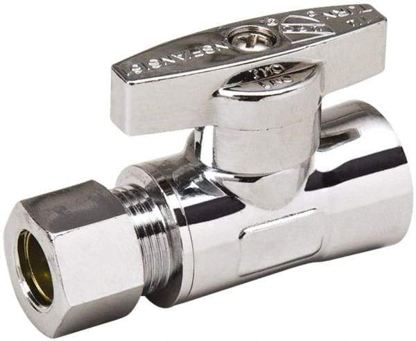 Value Collection - FIP 3/8 Inlet, 125 Max psi, Chrome Finish, Brass Water Supply Stop Valve - 3/8 Compression Outlet, Straight, Chrome Handle, For Use with Any Water Supply Shut Off Application - Exact Tool & Supply