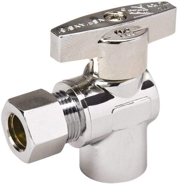 Value Collection - Sweat 1/2 Inlet, 125 Max psi, Chrome Finish, Brass Water Supply Stop Valve - 3/8 Compression Outlet, Angle, Chrome Handle, For Use with Any Water Supply Shut Off Application - Exact Tool & Supply
