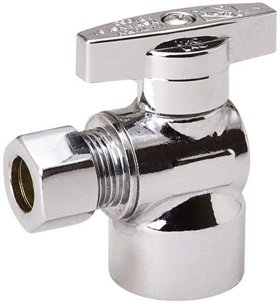 Value Collection - FIP 1/2 Inlet, 125 Max psi, Chrome Finish, Brass Water Supply Stop Valve - 3/8 Compression Outlet, Angle, Chrome Handle, For Use with Any Water Supply Shut Off Application - Exact Tool & Supply