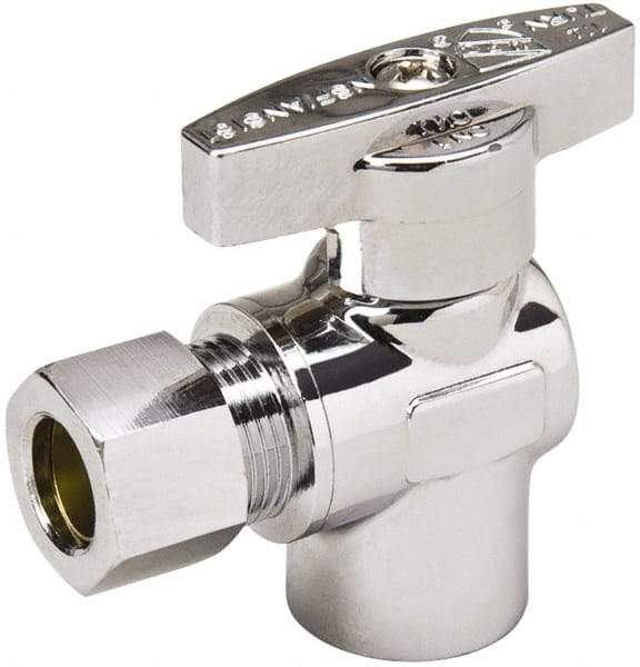 Value Collection - FIP 3/8 Inlet, 125 Max psi, Chrome Finish, Brass Water Supply Stop Valve - 3/8 Compression Outlet, Angle, Chrome Handle, For Use with Any Water Supply Shut Off Application - Exact Tool & Supply