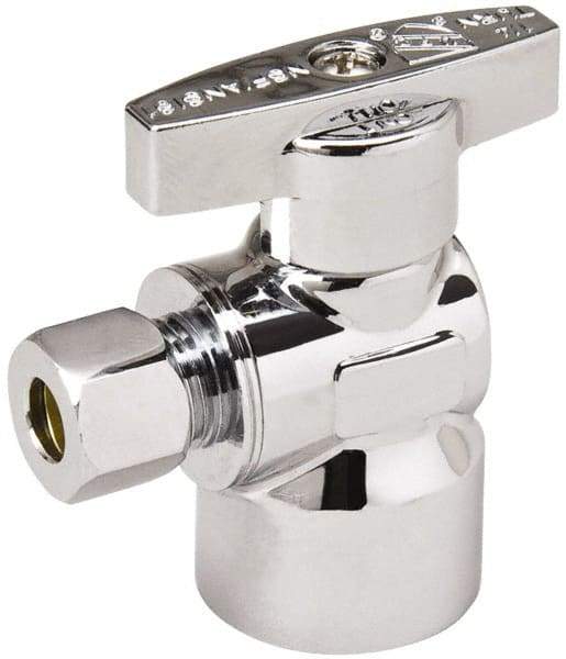Value Collection - FIP 1/2 Inlet, 125 Max psi, Chrome Finish, Brass Water Supply Stop Valve - 1/4 Compression Outlet, Angle, Chrome Handle, For Use with Any Water Supply Shut Off Application - Exact Tool & Supply