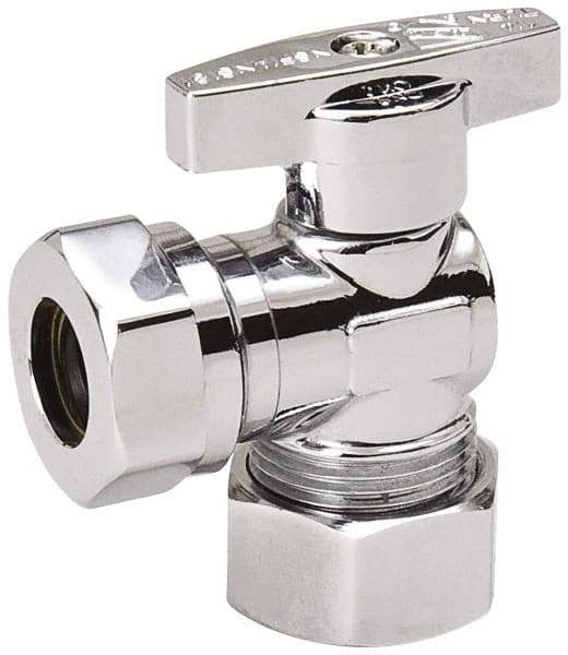 Value Collection - Compression 5/8 Inlet, 125 Max psi, Chrome Finish, Brass Water Supply Stop Valve - 7/16 Compression Outlet, Angle, Chrome Handle, For Use with Any Water Supply Shut Off Application - Exact Tool & Supply