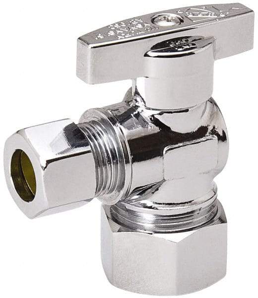 Value Collection - Compression 5/8 Inlet, 125 Max psi, Chrome Finish, Brass Water Supply Stop Valve - 3/8 Compression Outlet, Angle, Chrome Handle, For Use with Any Water Supply Shut Off Application - Exact Tool & Supply