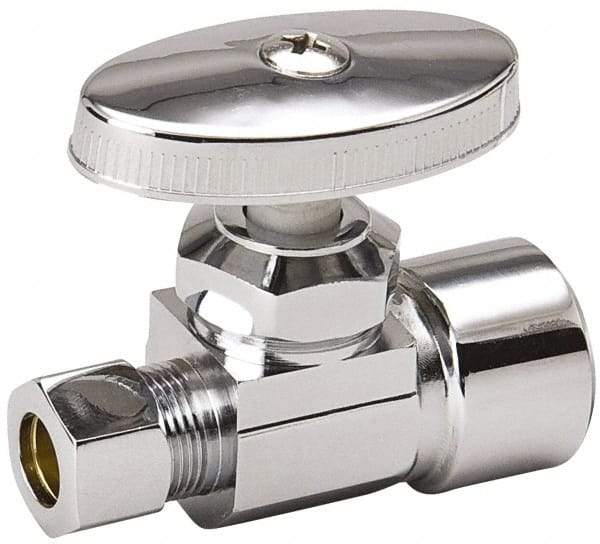 Value Collection - FIP 1/2 Inlet, 125 Max psi, Chrome Finish, Brass Water Supply Stop Valve - 3/8 Compression Outlet, Straight, Chrome Handle, For Use with Any Water Supply Shut Off Application - Exact Tool & Supply