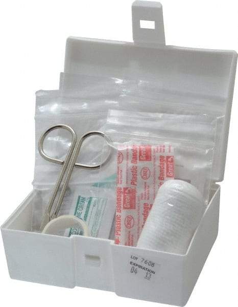 Medique - 35 Piece, 5 Person, Multipurpose/Auto/Travel First Aid Kit - 5" Wide x 2" Deep x 3-1/2" High, Plastic Case - Exact Tool & Supply