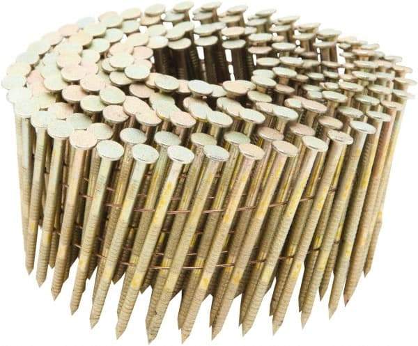 Stanley Bostitch - 12 Gauge 0.113" Shank Diam 2-3/8" Long Framing Nails for Power Nailers - Steel, Galvanized Finish, Ring Shank, Coil Wire Collation, Round Head, Chisel Point - Exact Tool & Supply