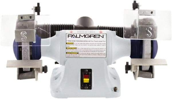 Palmgren - 6" Wheel Diam x 3/4" Wheel Width, 1/3 hp Grinder - 1/2" Arbor Hole Diam, 1 Phase, 3,450 Max RPM, 115/230 Volts - Exact Tool & Supply