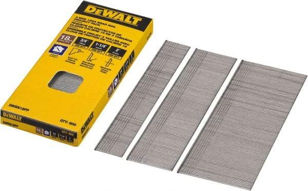 DeWALT - 18 Gauge 2" Long Brad Nails for Power Nailers - Steel, Bright Finish, Smooth Shank, Angled Stick Collation, Round Head, Chisel Point - Exact Tool & Supply