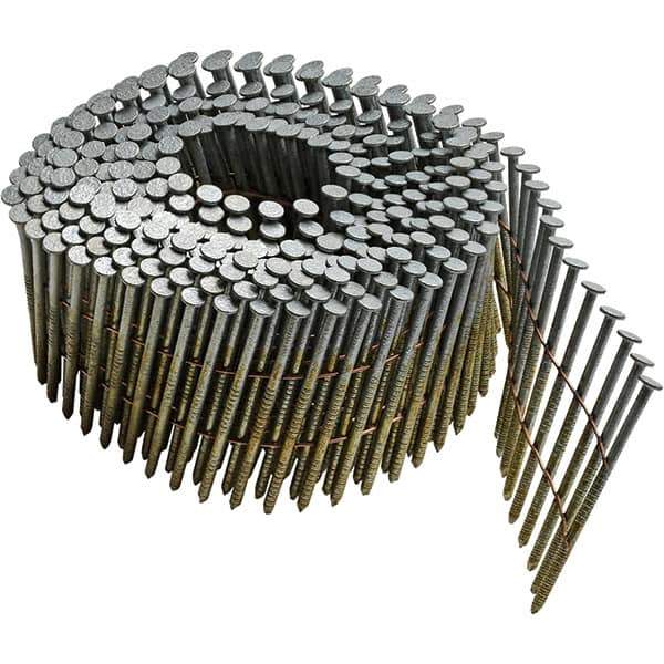 DeWALT - 13 Gauge 2" Long Siding Nails for Power Nailers - Steel, Galvanized Finish, Ring Shank, Coil Collation, Round Head, Blunt Diamond Point - Exact Tool & Supply