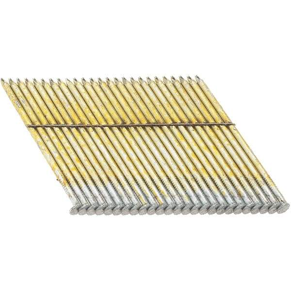 DeWALT - 11 Gauge 3" Long Framing Nails for Power Nailers - Steel, Galvanized Finish, Smooth Shank, Angled Stick Collation, Round Head - Exact Tool & Supply