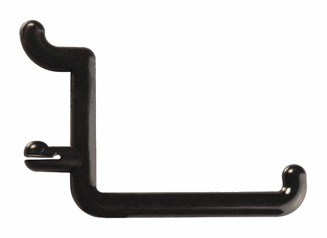 Thermoplastic Single Rod Pegboard Hook, Locking Mounting Type, Black